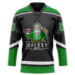 Personalized Green and White Christmas Jersey with Santa Claus 3D Design, Custom Name and Number - Hockey Lace Neck Team Jersey