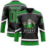 Personalized Green and White Christmas Jersey with Santa Claus 3D Design, Custom Name and Number - Hockey Lace Neck Team Jersey