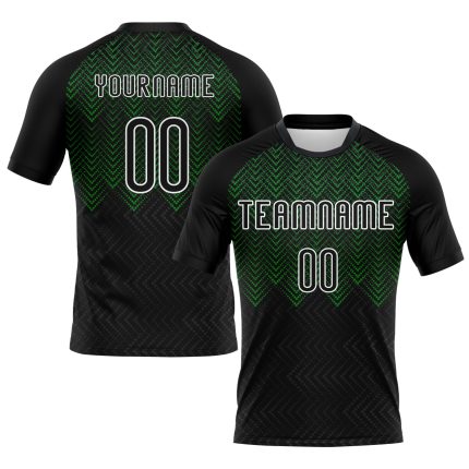 Custom Sublimation Volleyball Uniform Jersey with Personalized Name and Number, Black Grass Green-White Geometric Design