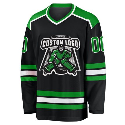 Personalized Hockey Jersey in Black with Green and White - Custom Team Apparel Personalized Black Grass Green-White Hockey