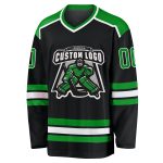 Custom Team Hockey Jersey with Personalized Name and Number, Black with Green-White Accents Personalized Black Grass Green-White