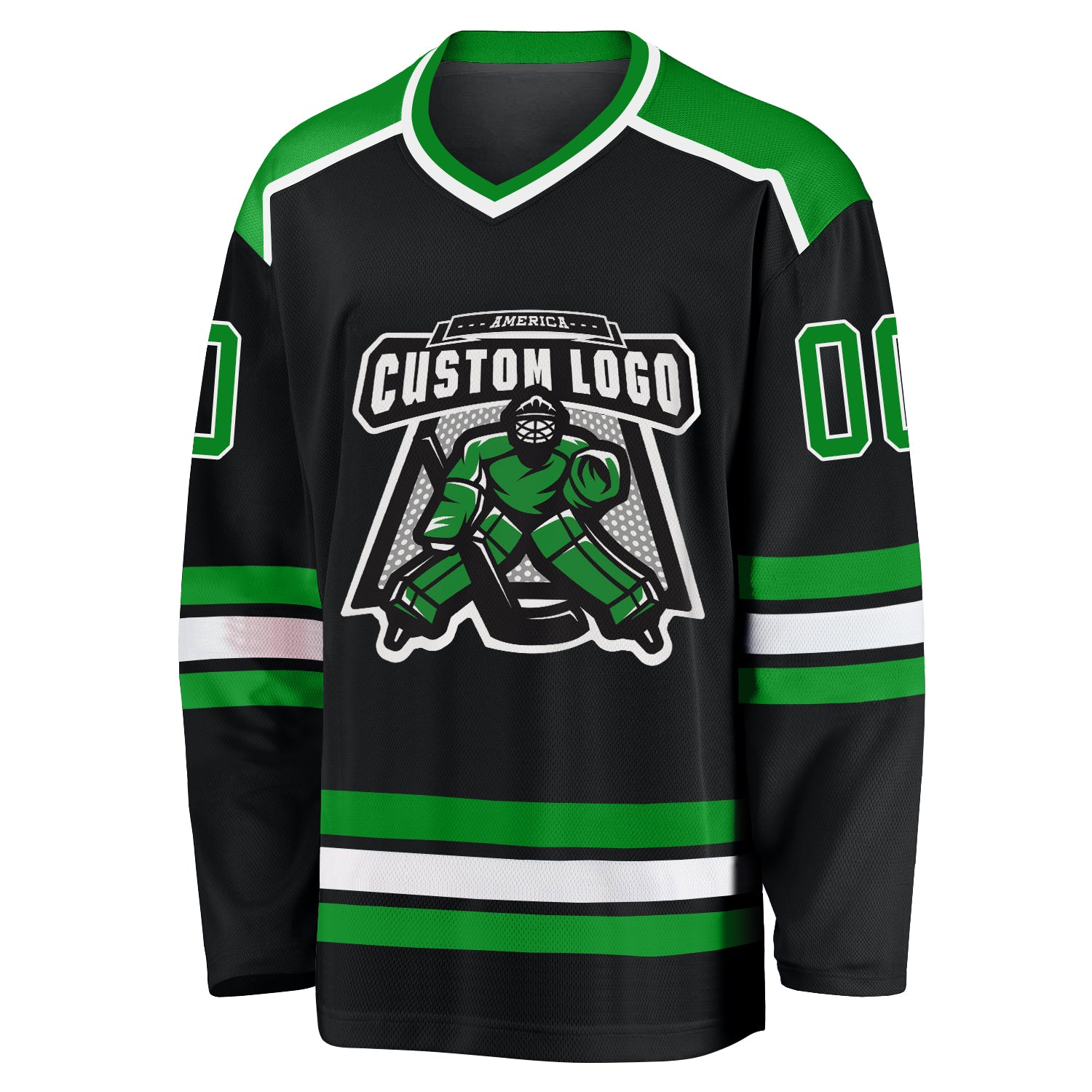 Personalized Black Grass Green-White Hockey Jersey Team Custom Name and Number Custom Team Hockey Jersey with Personalized Name and Number, Black with Green-White Accents Personalized Black Grass Green-White - Image 2