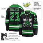 Custom Team Hockey Jersey with Personalized Name and Number, Black with Green-White Accents Personalized Black Grass Green-White