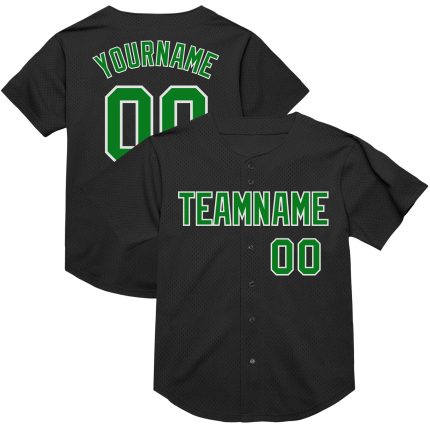 Custom Name and Number Personalized Black Green White Mesh Baseball Jersey Authentic Throwback Team Jersey Personalized Black