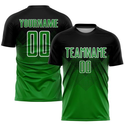 Personalized Black Green White Soccer Jersey Sublimation Uniform for Kids & Adults Personalized Black Grass Green-White Sublimation