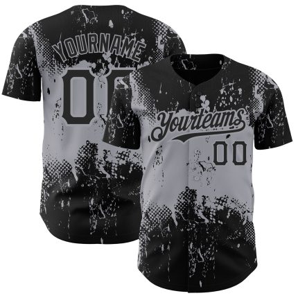 Personalized 3D Abstract Splatter Grunge Art Baseball Jersey - Black Gray Design Personalized Black Gray 3D Abstract Splatter
