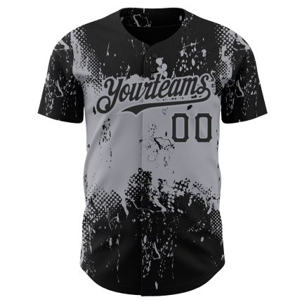 Personalized 3D Abstract Splatter Grunge Art Baseball Jersey - Black Gray Design Personalized Black Gray 3D Abstract Splatter