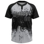 Personalized 3D Abstract Splatter Grunge Art Softball Jersey - Unisex Two-Button Black Gray Design Personalized Black Gray