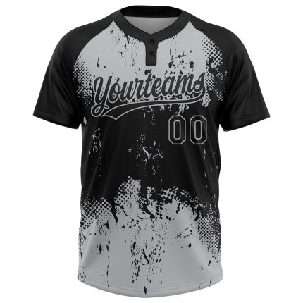 Personalized 3D Abstract Splatter Grunge Art Softball Jersey - Unisex Two-Button Black Gray Design Personalized Black Gray