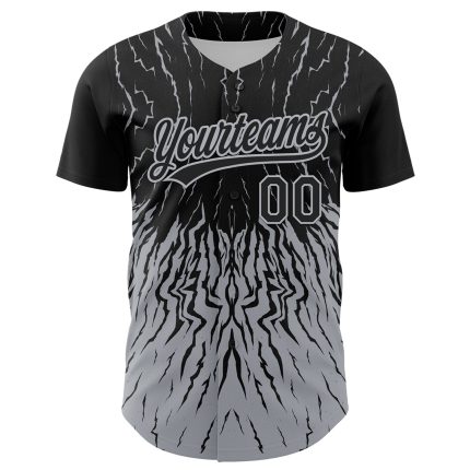 Personalized 3D Abstract Wave Baseball Jersey in Black and Gray Personalized Black Gray 3D Abstract Wave Baseball Jersey