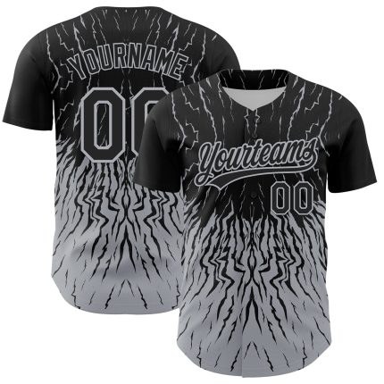 Personalized 3D Abstract Wave Baseball Jersey in Black and Gray Personalized Black Gray 3D Abstract Wave Baseball Jersey