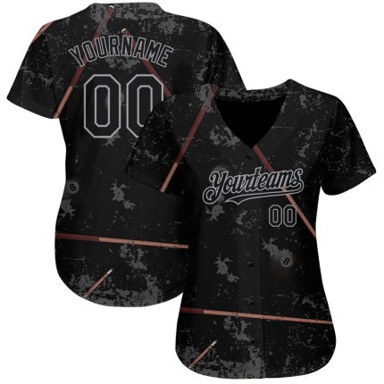 Personalized 3D Billiards 8 Ball Baseball Jersey in Black Gray Color Personalized Black Gray 3D Billiards Snooker 8 Ball