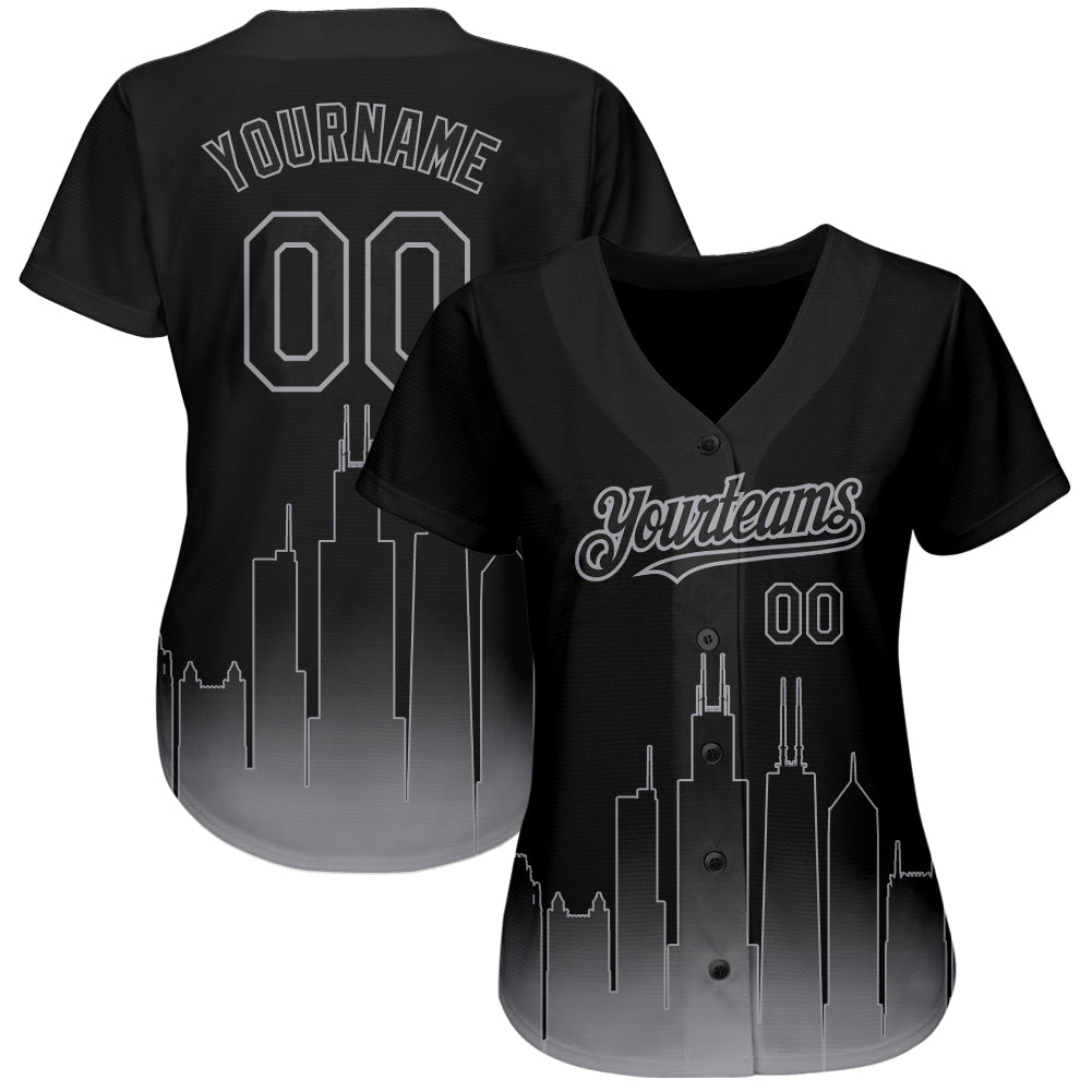 Personalized Black Gray 3D Chicago City Edition Fade Fashion Authentic Baseball Jersey Team Custom Name and Number Custom Chicago City Edition 3D Black Gray Baseball Jersey with Personalized Name and Number, Authentic Team Apparel Personalized - Image 2