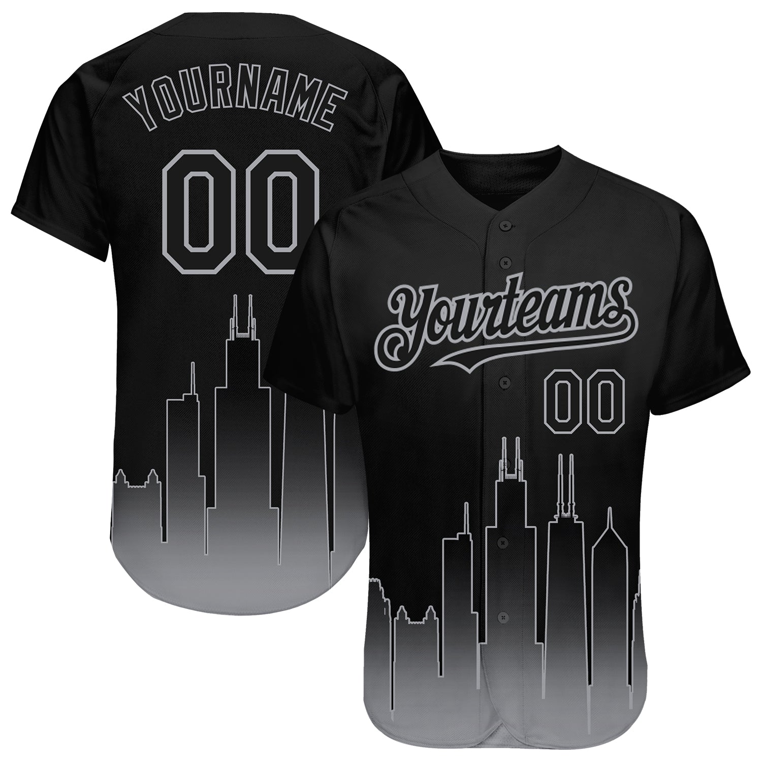 Custom Chicago City Edition 3D Fade Baseball Jersey Black Gray Fashion Personalized Black Gray 3D Chicago City Edition Fade