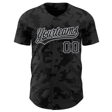 Custom Black Gray 3D Curve Lines Baseball Jersey - Personalized Sports Apparel Personalized Black Gray 3D Curve Lines Baseball