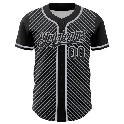 Personalized 3D Diagonal Stripes Black Gray Baseball Jersey for Men Personalized Black Gray 3D Diagonal Stripes Baseball