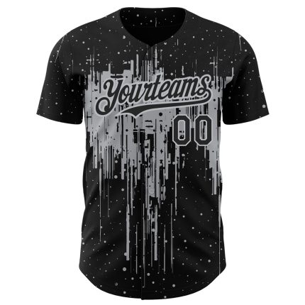 Personalized 3D Dripping Splatter Art Baseball Jersey in Black and Gray Personalized Black Gray 3D Dripping Splatter Art