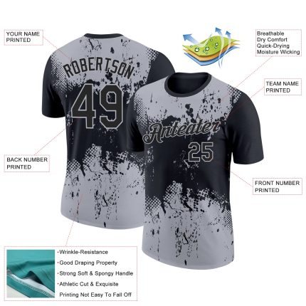 Personalized 3D Dripping Splatter Art Black Gray Performance T-Shirt Personalized Black Gray 3D Dripping Splatter Art Performance