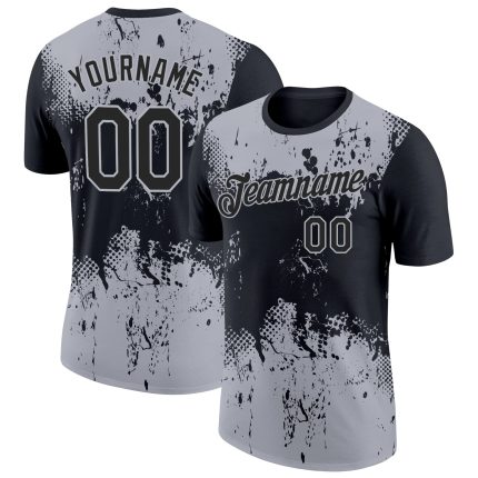 Personalized 3D Dripping Splatter Art Black Gray Performance T-Shirt Personalized Black Gray 3D Dripping Splatter Art Performance