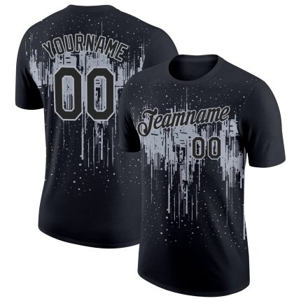 Custom Black Gray Dripping Splatter Design Performance T-Shirt for Unique Style Personalized Black Gray 3D Dripping Splatter