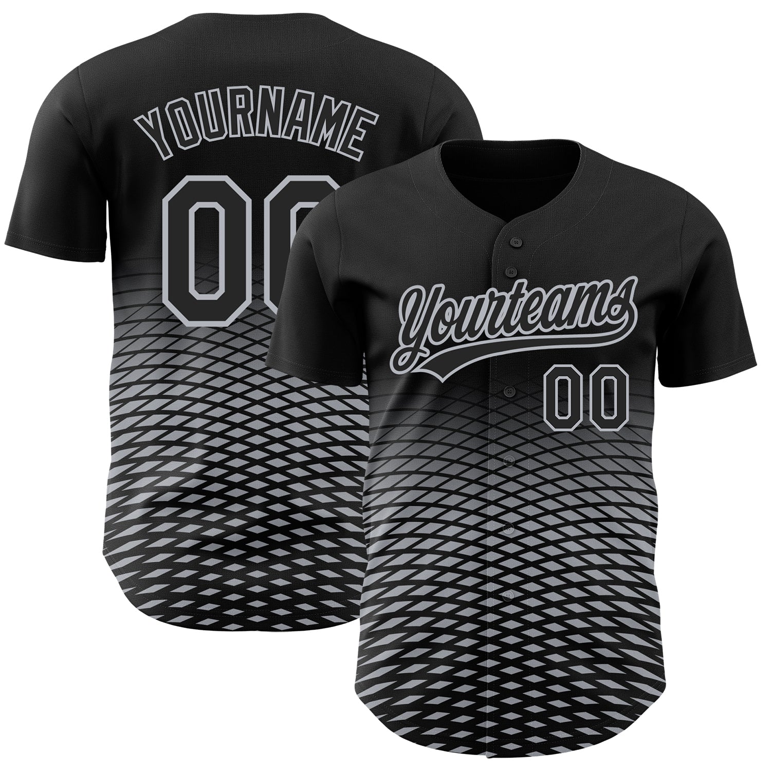 Personalized Baseball Jersey - Black Gray 3D Gradient Lines Design Personalized Black Gray 3D Gradient Lines Baseball Jersey