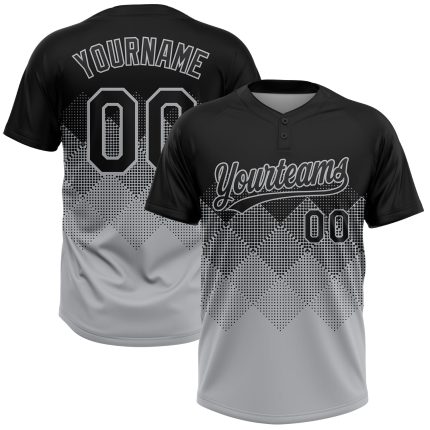 Personalized 3D Gradient Black Gray Unisex Softball Jersey - Two-Button Design Personalized Black Gray 3D Gradient Square