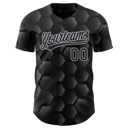 Personalized 3D Halftone Geometric Baseball Jersey in Black and Gray Personalized Black Gray 3D Halftone Geometric Shapes