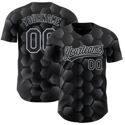 Personalized 3D Halftone Geometric Baseball Jersey in Black and Gray Personalized Black Gray 3D Halftone Geometric Shapes