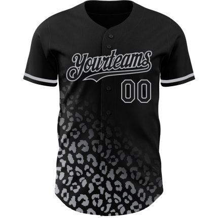 Personalized 3D Leopard Print Baseball Jersey in Black and Gray Fashion Personalized Black Gray 3D Leopard Print Fade Fashion