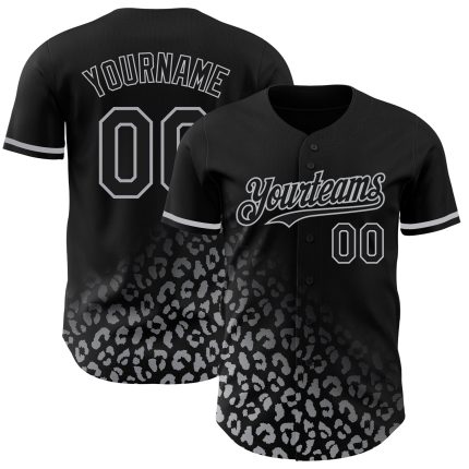 Personalized 3D Leopard Print Baseball Jersey in Black and Gray Fashion Personalized Black Gray 3D Leopard Print Fade Fashion