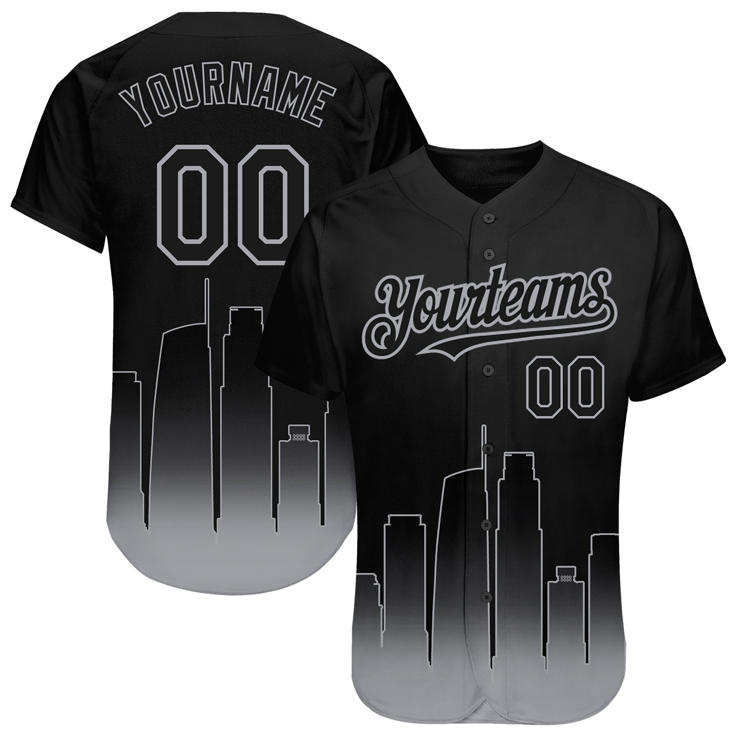Custom Name & Number 3D Los Angeles Black-Gray Fade Baseball Jersey - Personalized Fashion Authentic Team Gear Personalized