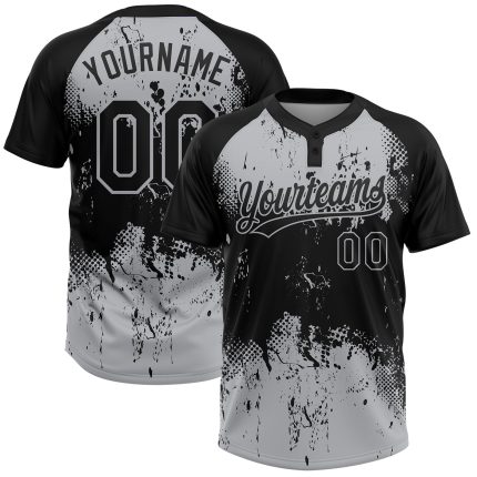 Customizable 3D Gray Black Abstract Splatter Softball Jersey Unisex Team Apparel with Name and Number Personalized Black