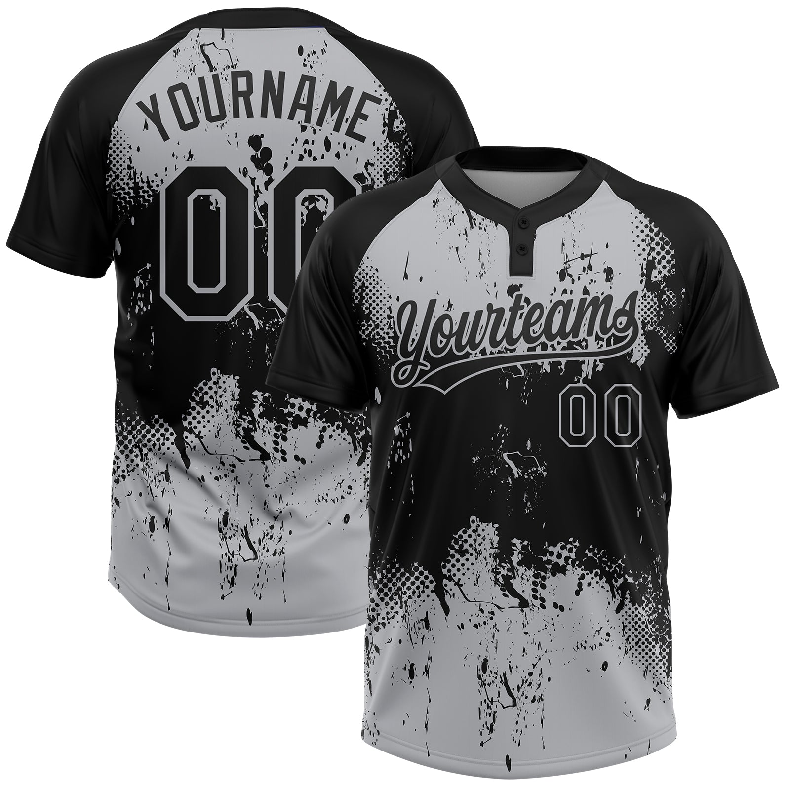 Customizable 3D Gray Black Abstract Splatter Softball Jersey Unisex Team Apparel with Name and Number Personalized Black