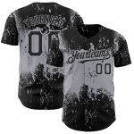 Custom Name Number Baseball Jersey - Personalized Black Gray 3D Abstract Splatter Grunge Art Design Personalized Black Gray