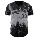 Custom Name Number Baseball Jersey - Personalized Black Gray 3D Abstract Splatter Grunge Art Design Personalized Black Gray