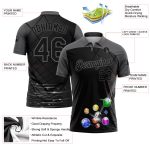 Custom Name and Number Polo Shirt for Billiards, 3D Black Gray Pattern Design, Performance Wear Personalized Black Gray 3D