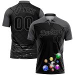 Custom Name and Number Polo Shirt for Billiards, 3D Black Gray Pattern Design, Performance Wear Personalized Black Gray 3D