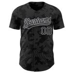 Custom Name & Number Authentic 3D Pattern Baseball Jersey - Personalized Black Gray Curve Lines Design Personalized Black
