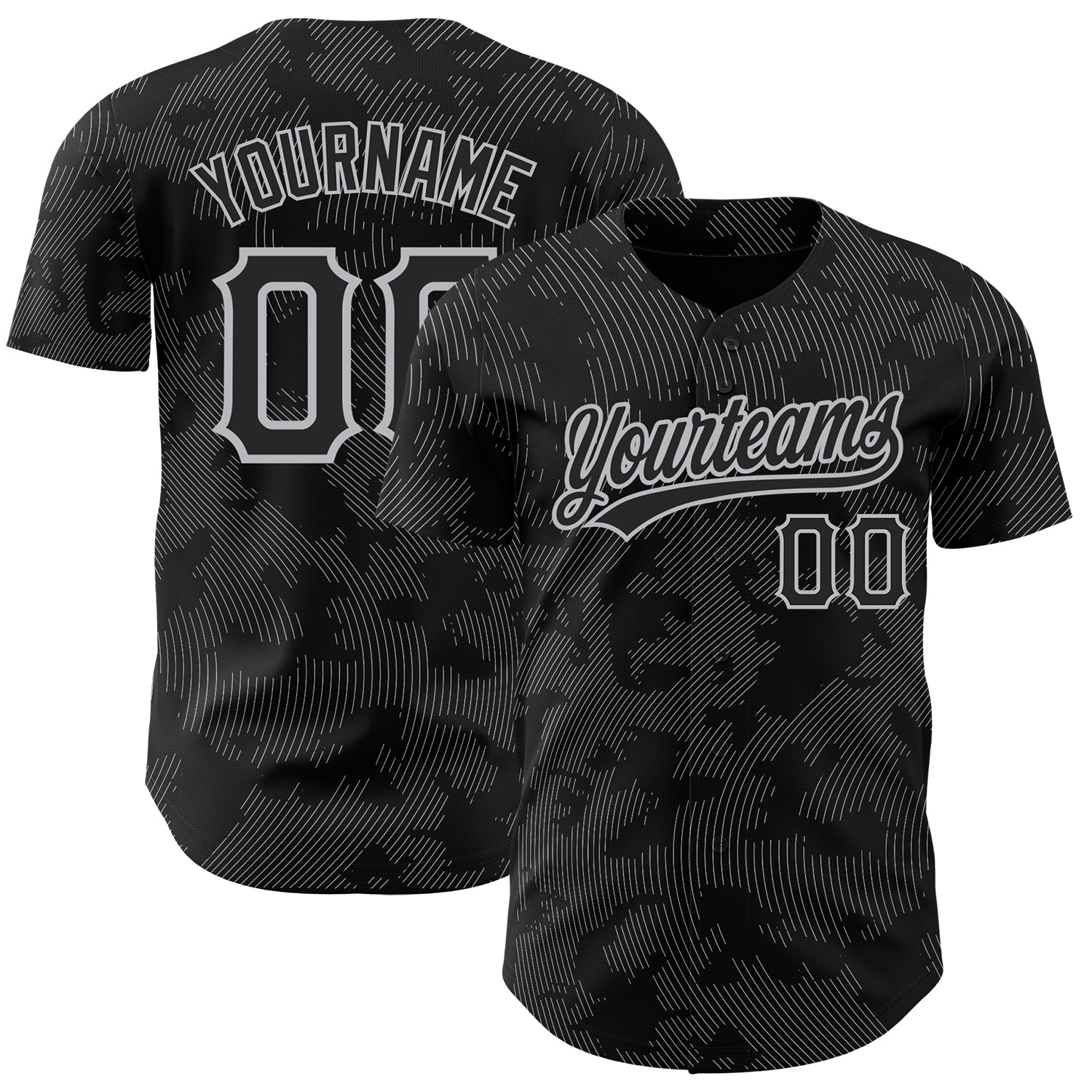 Custom Name & Number Authentic 3D Pattern Baseball Jersey - Personalized Black Gray Curve Lines Design Personalized Black