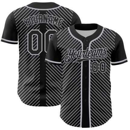 Custom Baseball Jersey with Personalized Name and Number - Black Gray 3D Diagonal Stripes Design Personalized Black Gray