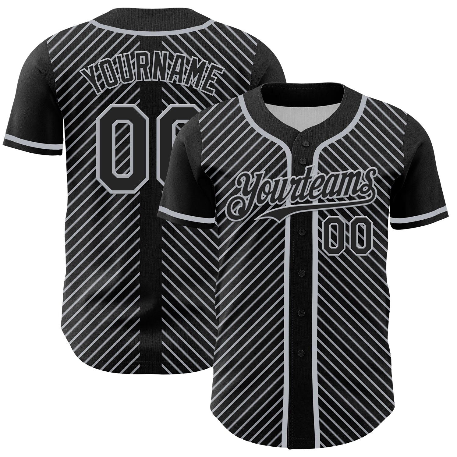 Custom Baseball Jersey with Personalized Name and Number - Black Gray 3D Diagonal Stripes Design Personalized Black Gray