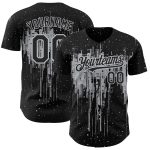 Custom Name Number Baseball Jersey - Personalized Black Gray 3D Dripping Splatter Art Design Personalized Black Gray 3D Pattern