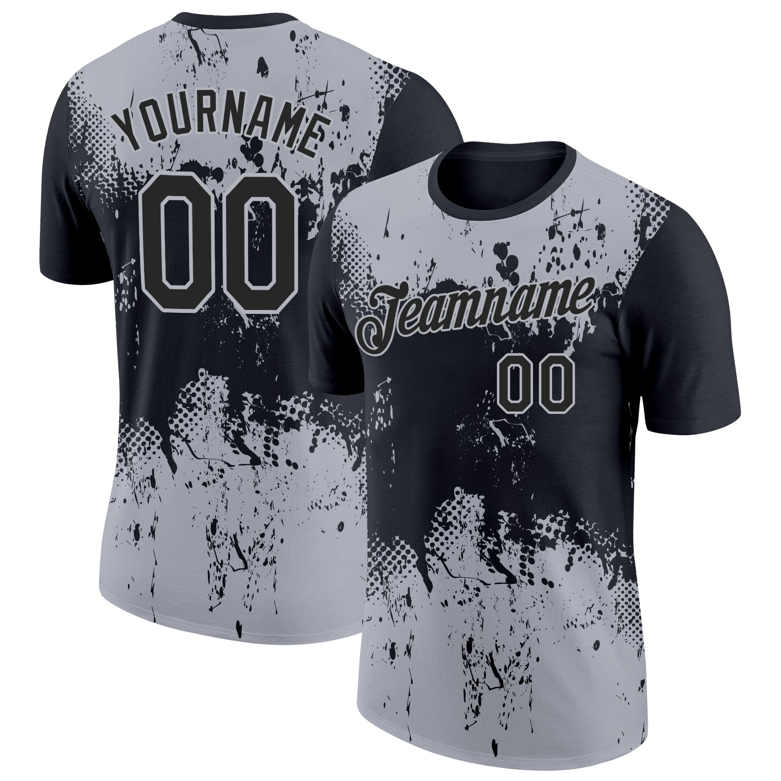 Personalized 3D Pattern Dripping Splatter Art T-Shirt Black Gray Performance Tee Personalized Black Gray 3D Pattern Design