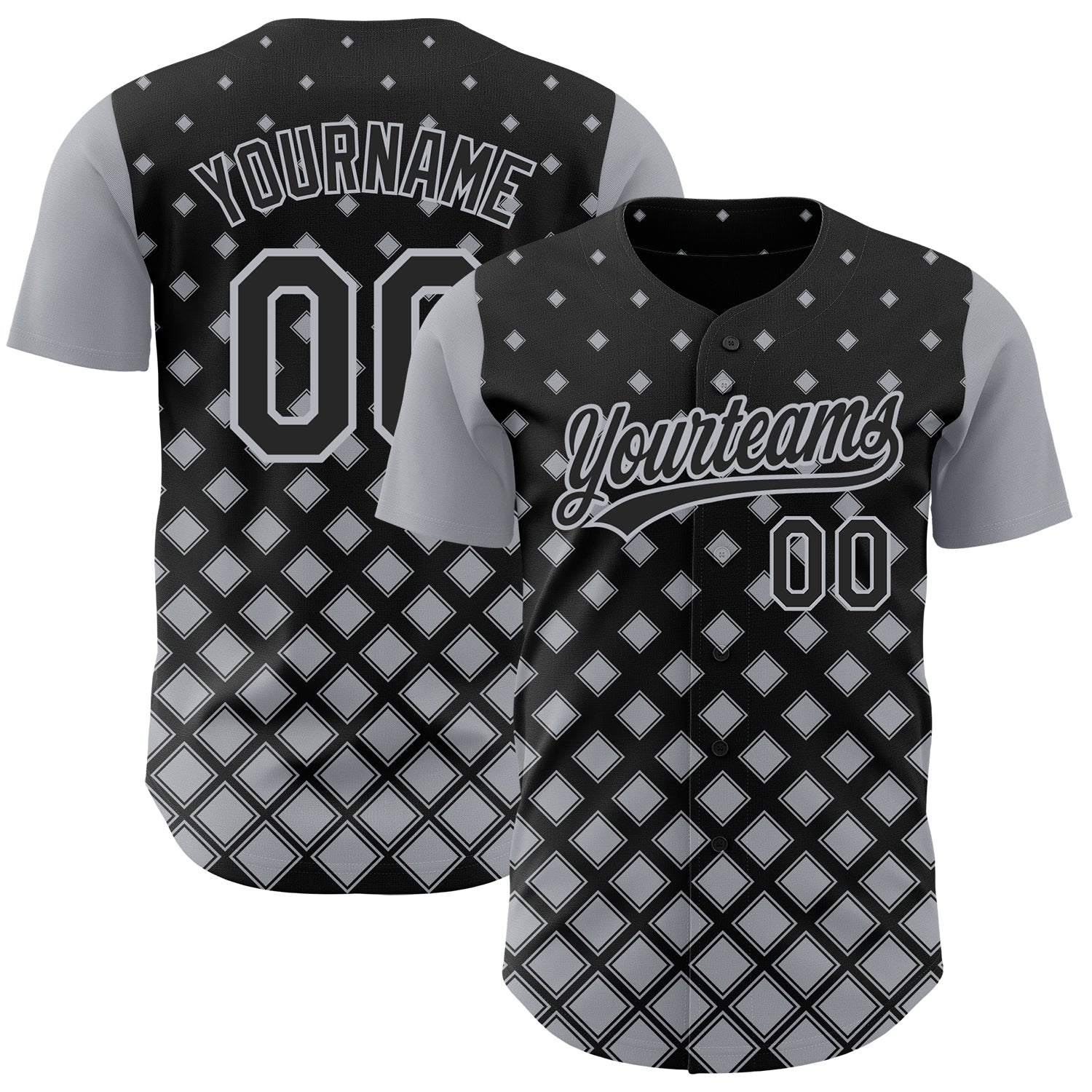Custom Name Number Baseball Jersey - Personalized Black Gray 3D Geometric Pattern Design Personalized Black Gray 3D Pattern