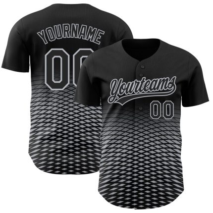 Custom Baseball Jersey - Personalized Gradient Lines in Black Gray 3D Pattern with Your Name and Number Personalized Black