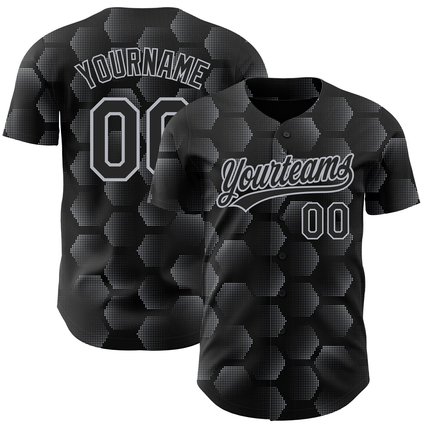 Custom Name and Number Authentic Baseball Jersey - Personalized Black Gray 3D Geometric Halftone Pattern Design Personalized