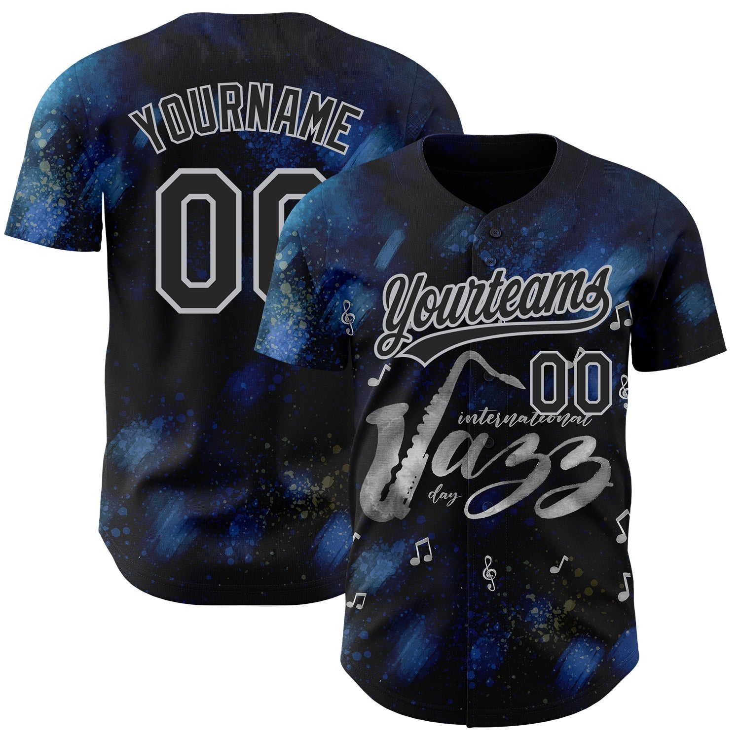 Custom Name and Number International Jazz Day Baseball Jersey, Personalized Black Gray 3D Pattern Design Personalized Black