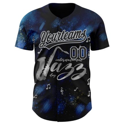 Custom Name and Number International Jazz Day Baseball Jersey, Personalized Black Gray 3D Pattern Design Personalized Black