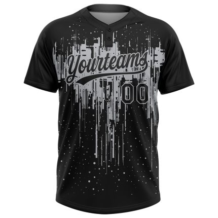 Custom Name and Number Personalized 3D Dripping Splatter Art Black Gray Two-Button Unisex Softball Jersey Personalized Black