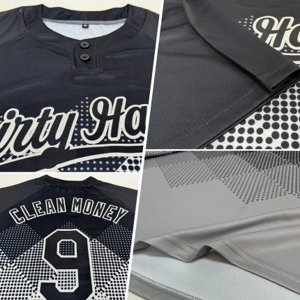 Custom Name and Number Unisex Softball Jersey - 3D Black Gray Gradient Square Pattern, Two-Button Design Personalized Black